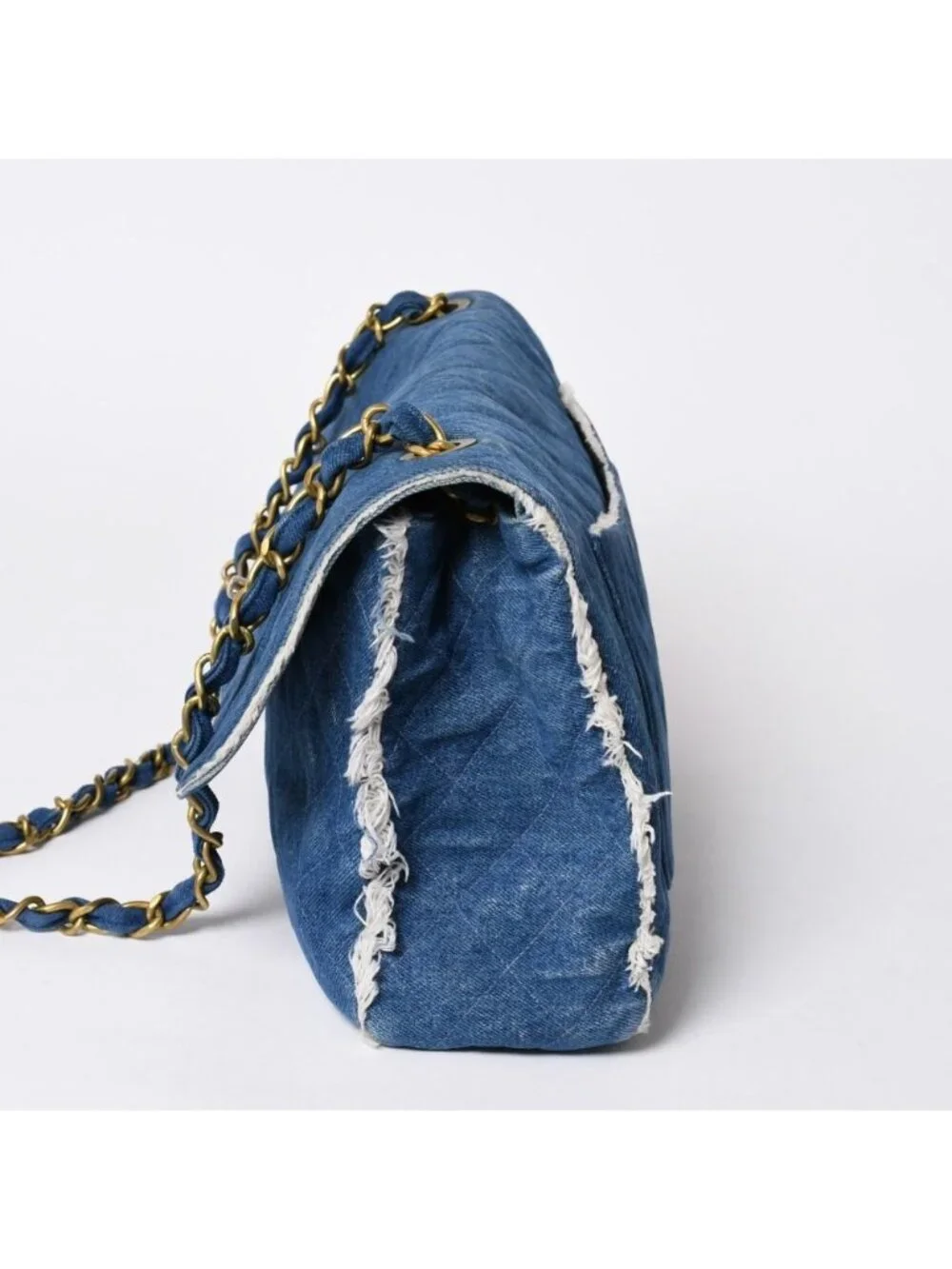 Chanel Chenel Maxi Quilted Single Flap Chain Shoulder Bag Denim Blue Gold